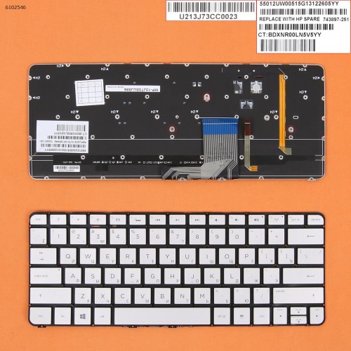 Клавіатура для HP Spectre 13-3000 13-3040eg 13-3011ea RU (з підсвіткою, срібляста, Original)