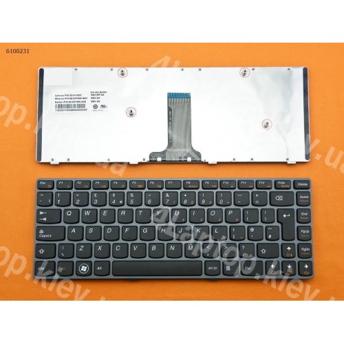 Клавіатура для Lenovo Ideapad V370 UK (чорна, сіра рамка)