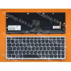 Клавіатура для Lenovo Z400 Silver Frame Black Backlit (For Win8) Ru