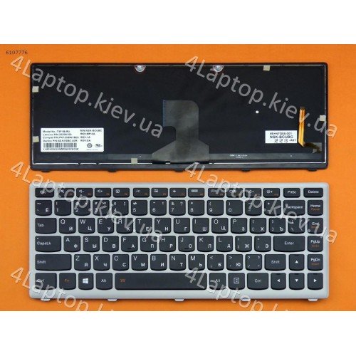 Клавіатура для Lenovo Z400 Silver Frame Black Backlit (For Win8) Ru