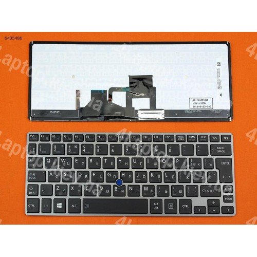 Клавиатура для ноутбука Toshiba Z30, Русская, серая рамка, чёрная, с подсветкой, с поинт-стиком, Win8