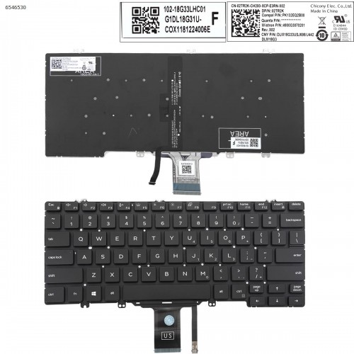 Клавиатура для ноутбука Dell Latitude 5200 3300 5300 7200 7300 3301 7290 5310, US, (черная, с подсветкой, Original)