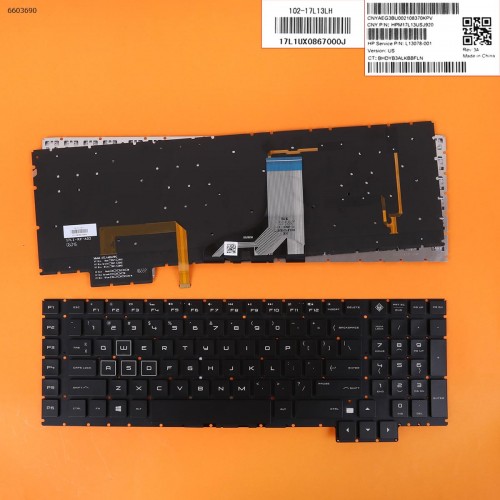 Клавиатура для ноутбука HP Omen 17-AN series, US, (черная, с подсветкой, L13078-001, HPM17L13USJ920, Original)