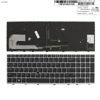 Клавіатура для HP Elitebook 850 G5 G6 755 G5, ZBook 15u G5 G6, US, (черная, серая рамка, подсветка, трекпоинт, Original)