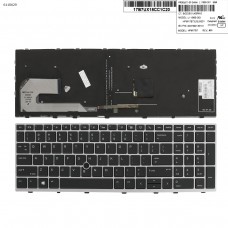Клавиатура для HP Elitebook 850 G5 G6 755 G5, ZBook 15u G5 G6, US, (черная, серая рамка, подсветка, трекпоинт, Original)
