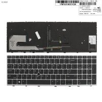 Клавиатура для HP Elitebook 850 G5 G6 755 G5, ZBook 15u G5 G6, US, (черная, серая рамка, подсветка, трекпоинт, Original)