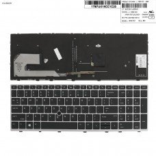 Клавіатура для HP Elitebook 850 G5 G6 755 G5, ZBook 15u G5 G6, US, (черная, серая рамка, подсветка, трекпоинт, Original)