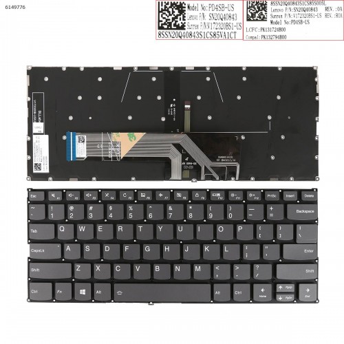 Клавиатура для ноутбука Lenovo Yoga 530-14ARR 530-14IKB, US, (с подсветкой, серая)
