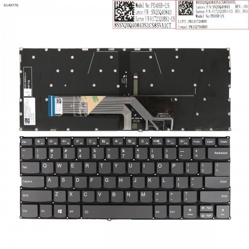 Клавіатура для Lenovo Yoga 530-14ARR 530-14IKB, US, (з підсвіткою, сіра)