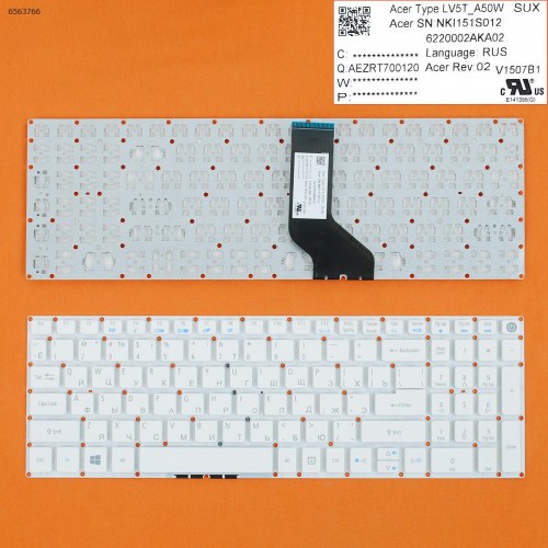Клавіатура для Acer Aspire E5-722G, V3-574G, E5-573G, E5-532G, A315 A517 A515 A715 A717 series, RU, (біла, Original)