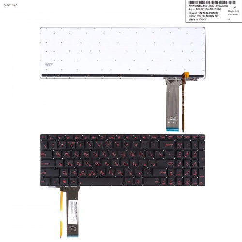 Клавиатура для ноутбука Asus N56 N550 N56V U500VZ N76 N76VM N76VJ series, RU, (черная, красный шрифт, с подсветкой)