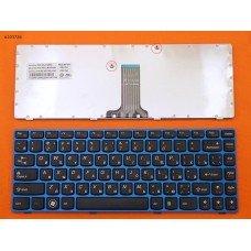 Клавіатура для Lenovo Ideapad Z370, Z470, RU (чорна, с синей рамкою)