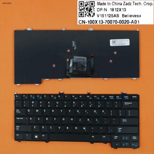 Клавіатура для Dell Latitude E7440 E7420 E7240, US, без кирилиці (чорна, з підсвіткою, з поінтстиком, Original)