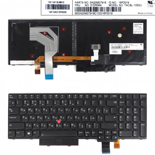 Клавіатура для ноутбука Lenovo ThinkPad T570 T580 P51s P52s, RU, Black, Backlit, Trackpoint