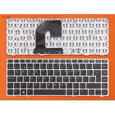 Клавиатура для HP EliteBook 8460P, SP, (чёрная с серой рамкой, без поинтстика, Аналог)
