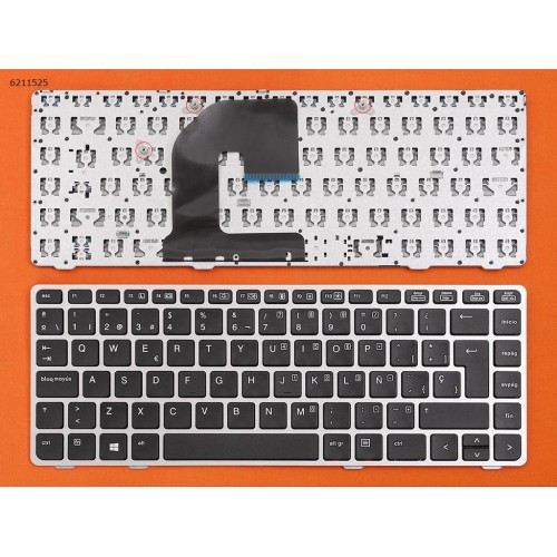 Клавіатура для HP EliteBook 8460P, SP, (чорна з сірою рамкою, без поінтстика, Аналог)