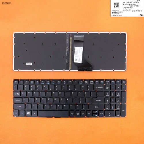 Клавіатура для Acer Aspire E5-722G, V3-574G, E5-573G, E5-532G, A315 A517 A515 A715 A717 series, US, (чорна, з підсвіткою)