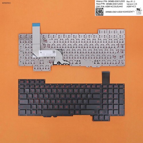 Клавиатура для ноутбука Asus G751J G751JL G751JM G751JT G751JY series, US, (черная, красный шрифт)