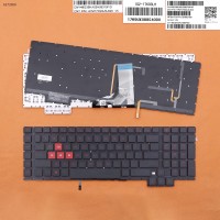 Клавиатура для HP Omen 17-AN 17T-AN series, US, (черная, с подсветкой, красный шрифт, Original)