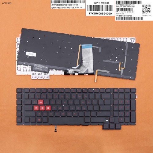 Клавіатура для HP Omen 17-AN 17T-AN series, US, (чорна, з підсвіткою, червоний шрифт, Original)