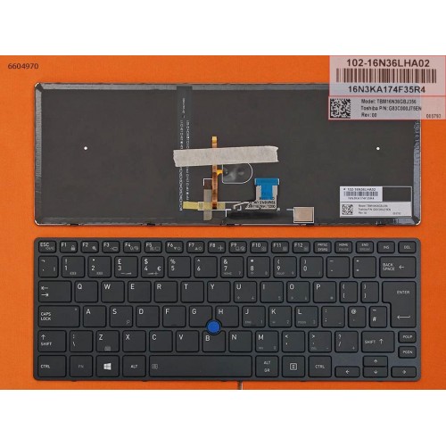 Клавиатура для ноутбука Toshiba Tecra X40-D, UK, (черная, с подсветкой, с трекпоинтом, Original)