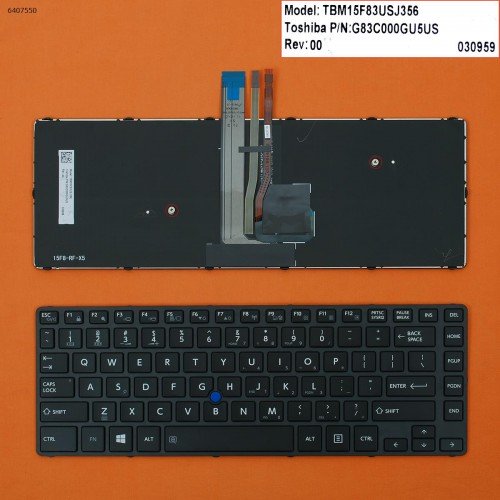 Клавиатура для ноутбука Toshiba Tecra R40-C series, US, (черная, с подсветкой, с поинтстиком, Original)