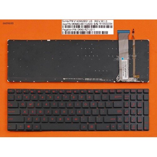 Клавіатура для Asus G552V G552VW G552VX FZ50JX GL752VW, US, (чорна, з підсвіткою, червоний шрифт)