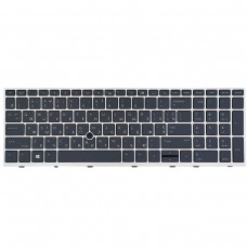 Клавиатура для HP Elitebook 850 G5 G6 755 G5, ZBook 15u G5 G6, US/RU/UA, (черная, серая рамка, подсветка, трекпоинт)
