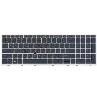 Клавіатура для HP Elitebook 850 G5 G6 755 G5, ZBook 15u G5 G6, US/RU/UA, (чорна, сіра рамка, підсвічування, трекпоінт)