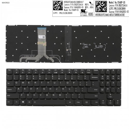 Клавиатура для ноутбука Lenovo Legion Y540-15IRH Y545-15ICH Y740 Y9000K series, US, (черная, с подсветкой)