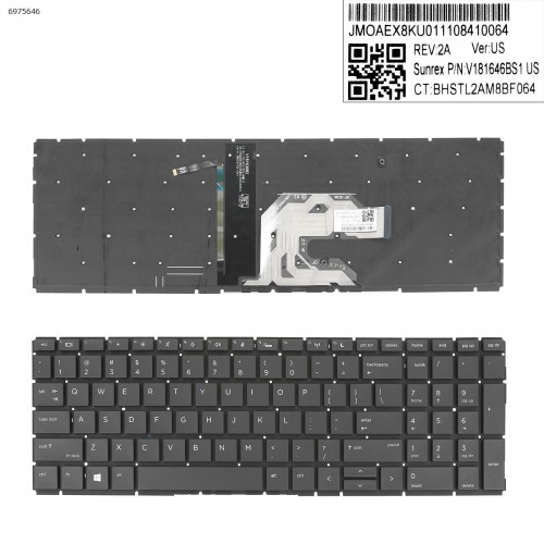 Клавиатура для ноутбука HP Probook 450 450R 455 G6 G7, US, (с подсветкой, черная, Original)