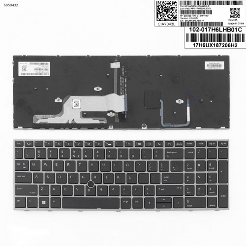 Клавиатура для ноутбука HP ZBook 15 G5 17 G5, US, (с подсветкой, с поинтстиком, черная, серая рамка, Original)