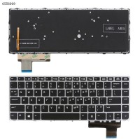 Клавиатура для HP EliteBook Folio 9470m 9480m, US, (с подсветкой, черная с серой рамкой, без поинтстика, Аналог)