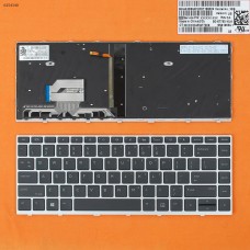 Клавиатура для HP Probook 430 G5 440 G5 445 G5, US, (черная, серебристая рамка, с подсветкой, 6037B0134301, L00735-251, SG-87710-3EA, X8B, SN6165BL, Original)