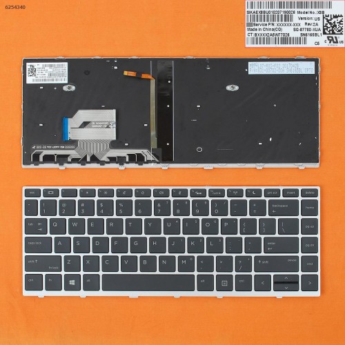 Клавиатура для ноутбука HP Probook 430 G5 440 G5 445 G5, US, (черная, серебристая рамка, с подсветкой, 6037B0134301, L00735-251, SG-87710-3EA, X8B, SN6165BL, Original)