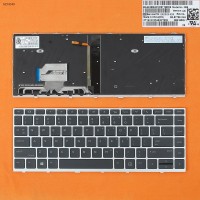 Клавиатура для HP Probook 430 G5 440 G5 445 G5, US, (черная, серебристая рамка, с подсветкой, 6037B0134301, L00735-251, SG-87710-3EA, X8B, SN6165BL, Original)