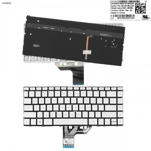 Клавіатура для HP Spectre x360 13-W, US (silver, з підсвіткою, 6037B0132416, 9Z.NECBQ.307)