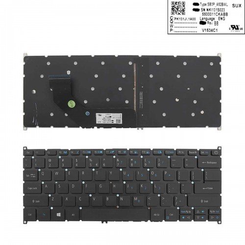 Клавіатура для ноутбука Acer Swift 3 SF314-41 SF514-51 SF314-52G SF314-53 SF314-55G, US, Black, (версія 1, з підсвіткою, Original)