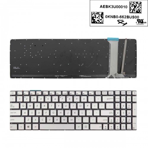 Клавиатура для ноутбука Asus N551 N551J N551JB N551JK N551JM N551JQ, US, (silver, с подсветкой)