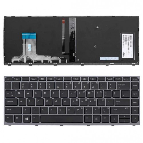 Клавіатура для HP Zbook Studio g3, US, (чорна, сіра рамка, з підсвіткою)