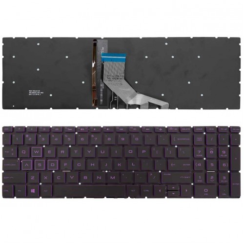 Клавиатура для ноутбука HP Pavilion 15-DA 15-DB 15-DX 15-DR 15-DW 15-CX 15-CS, 250 255 G7, US, (черная, с подсветкой, фиолетовый шрифт)