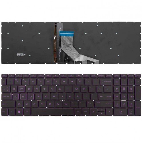 Клавіатура для HP Pavilion 15-DA 15-DB 15-DX 15-DR 15-DW 15-CX 15-CS, 250 255 G7, US, (чорна, з підсвіткою, фиолетовый шрифт)