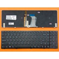 Клавиатура для Lenovo IdeaPad Y500 Y500N Y500NT Y510 Y510P Y590 Y590N, US, (черная, красные торцы кнопок, с подсветкой)
