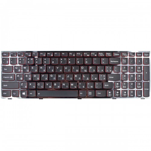 Клавиатура для ноутбука Lenovo IdeaPad Y500 Y500N Y500NT Y510 Y510P Y590 Y590N, RU/UA, (черная, красные торцы кнопок, с подсветкой)