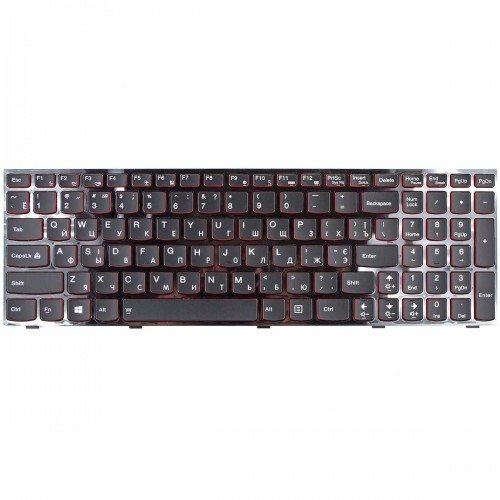 Клавіатура для Lenovo IdeaPad Y500 Y500N Y500NT Y510 Y510P Y590 Y590N, RU/UA, (чорна, красные торцы кнопок, з підсвіткою)
