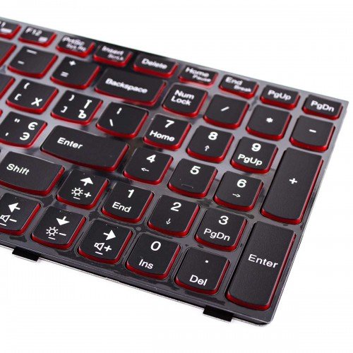 Клавіатура для Lenovo IdeaPad Y500 Y500N Y500NT Y510 Y510P Y590 Y590N, RU/UA, (чорна, красные торцы кнопок, з підсвіткою)