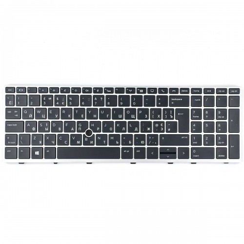 Клавиатура для ноутбука HP Elitebook 850 G5 G6 755 G5, ZBook 15u G5 G6, UK/RU/UA, (черная, серая рамка, подсветка, трекпоинт, Original)