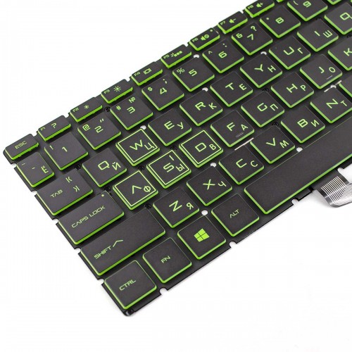 Клавиатура для ноутбука HP Pavilion 15-DA 15-DB 15-DX 15-DR 15-DW 15-CX 15-CS, 250 255 G7, RU/UA, Black/Green, Backlit Клавиатура для ноутбука HP Pavilion 15-DA 15-DB 15-DX 15-DR 15-DW 15-CX 15-CS, 250 255 G7, RU/UA, Black/Green, Backlit