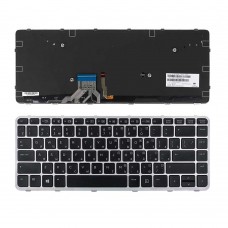 Клавиатура для HP EliteBook Folio 1040 G1, RU, (черная с серой рамкой, с подсветкой, 736933-251)