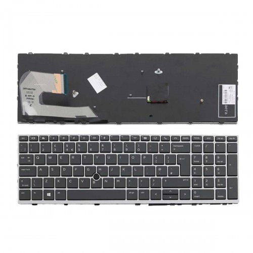 Клавіатура для ноутбука HP Elitebook 850 G5 G6 755 G5, ZBook 15u G5 G6, UK, (чорна, сіра рамка, трекпоінт)